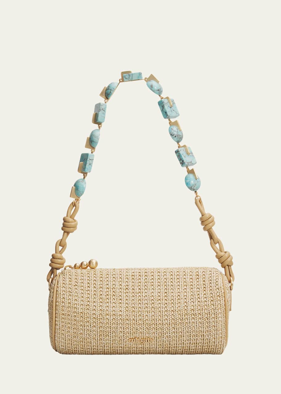 Cult Gaia Zozina Stone-Embellished Raffia Shoulder Bag - Bergdorf