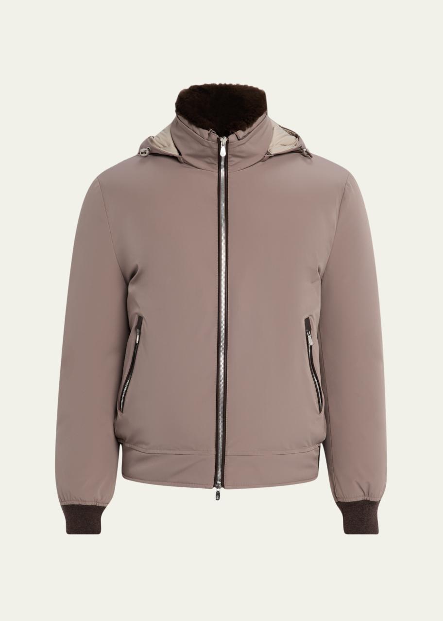 Brunello Cucinelli Men's Full-Zip Nylon and Shearling Jacket with