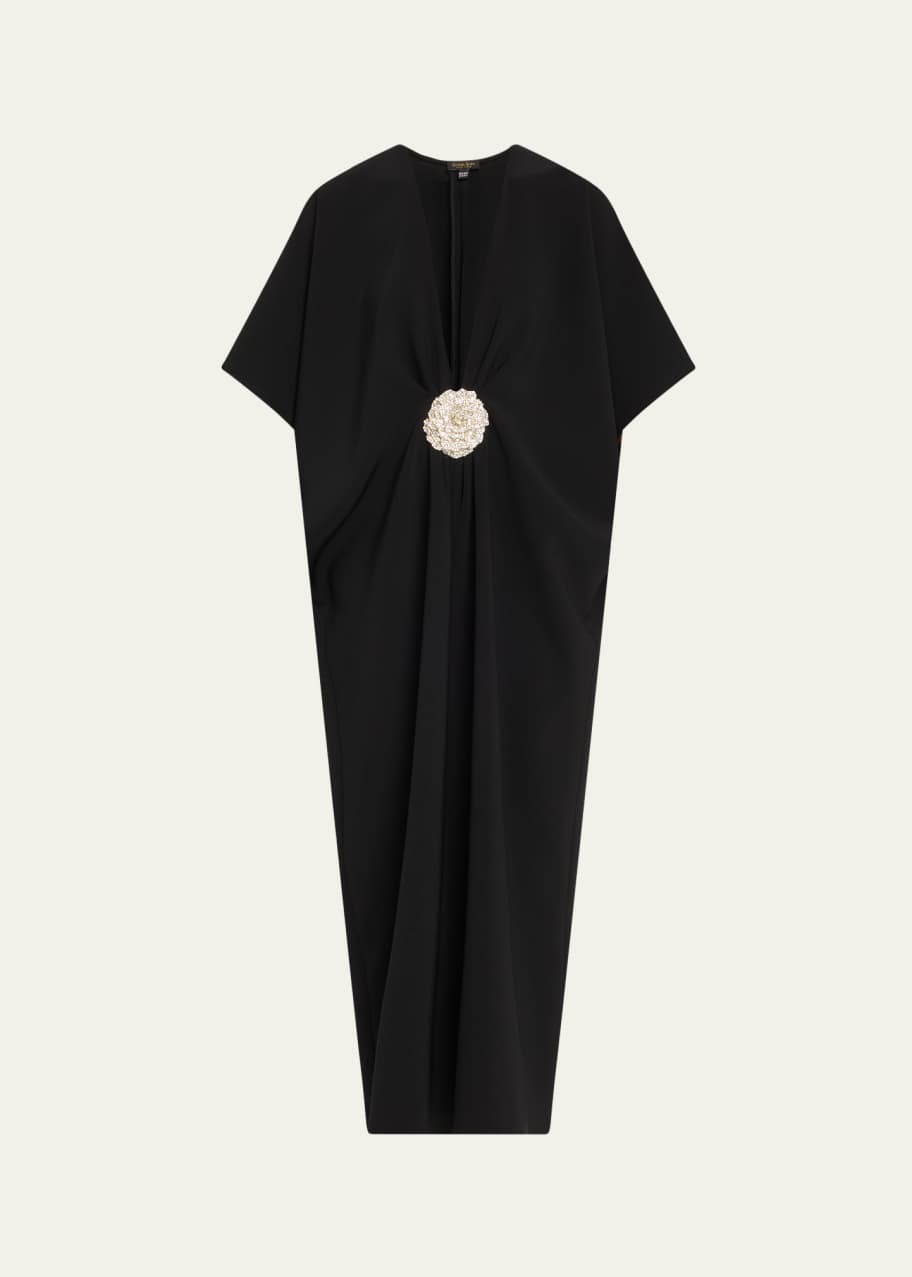 Image 1 of 1: V-Neck Crepe Midi Caftan