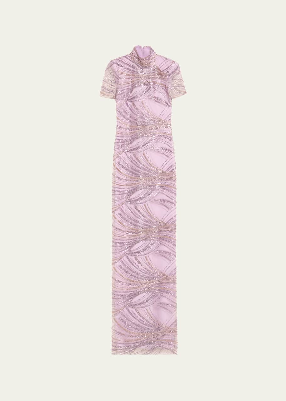 Image 1 of 1: Mock Neck Sequined Column Gown