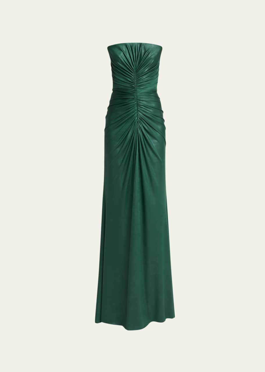 Elie Saab Strapless Ruched Coated Jersey Gown - Bergdorf Goodman