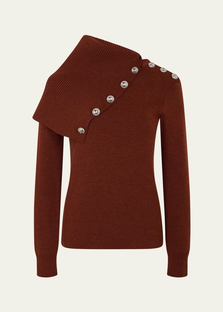Image 1 of 1: Folded-Neck Buttoned Sweater