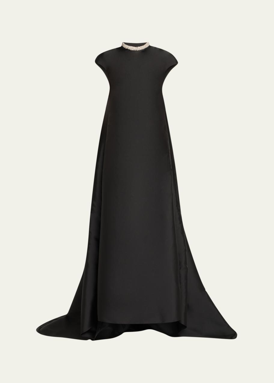 Atelier Prabal Gurung Naomi Crystal Cap-Sleeve Mikado Train Gown