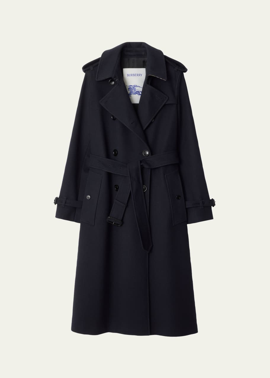 Image 1 of 1: Kensington Belted Cashmere-Wool Double-Breasted Trench Coat