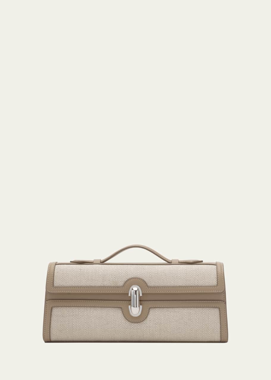 Image 1 of 1: Symmetry Herringbone Linen & Leather Pochette