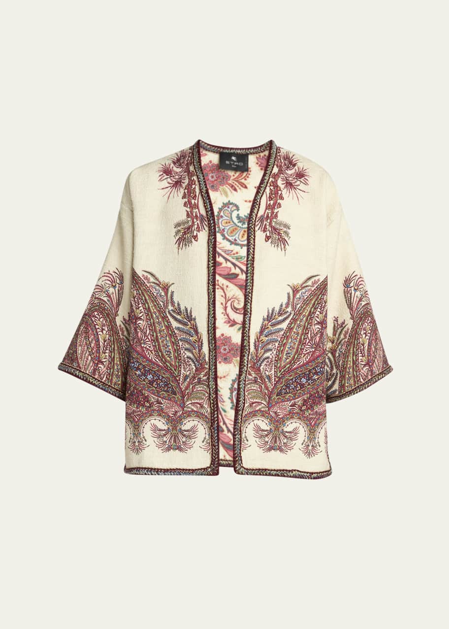 Image 1 of 1: Open-Front Paisley-Print Jacket