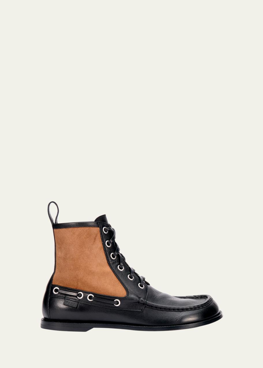 LOEWE Men's Campo Leather and Suede Lace-Up Boots - Bergdorf Goodman