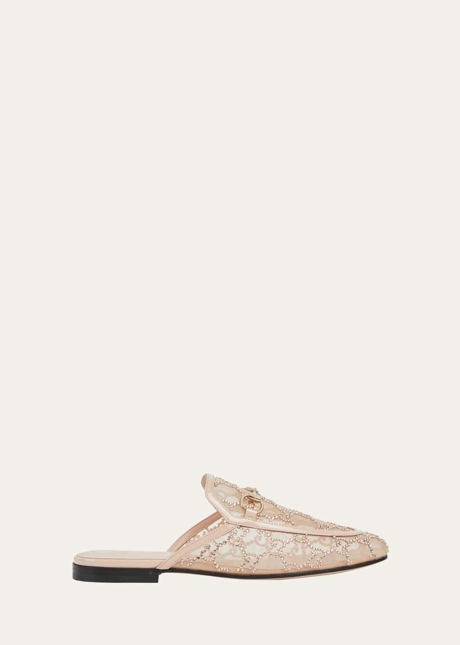 Gucci Princetown Crystal GG Mesh Mules - Bergdorf Goodman
