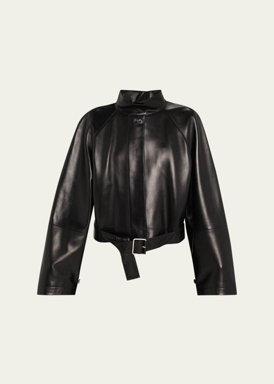 Loewe High-Neck Leather Belted Crop Trench Jacket - Bergdorf Goodman