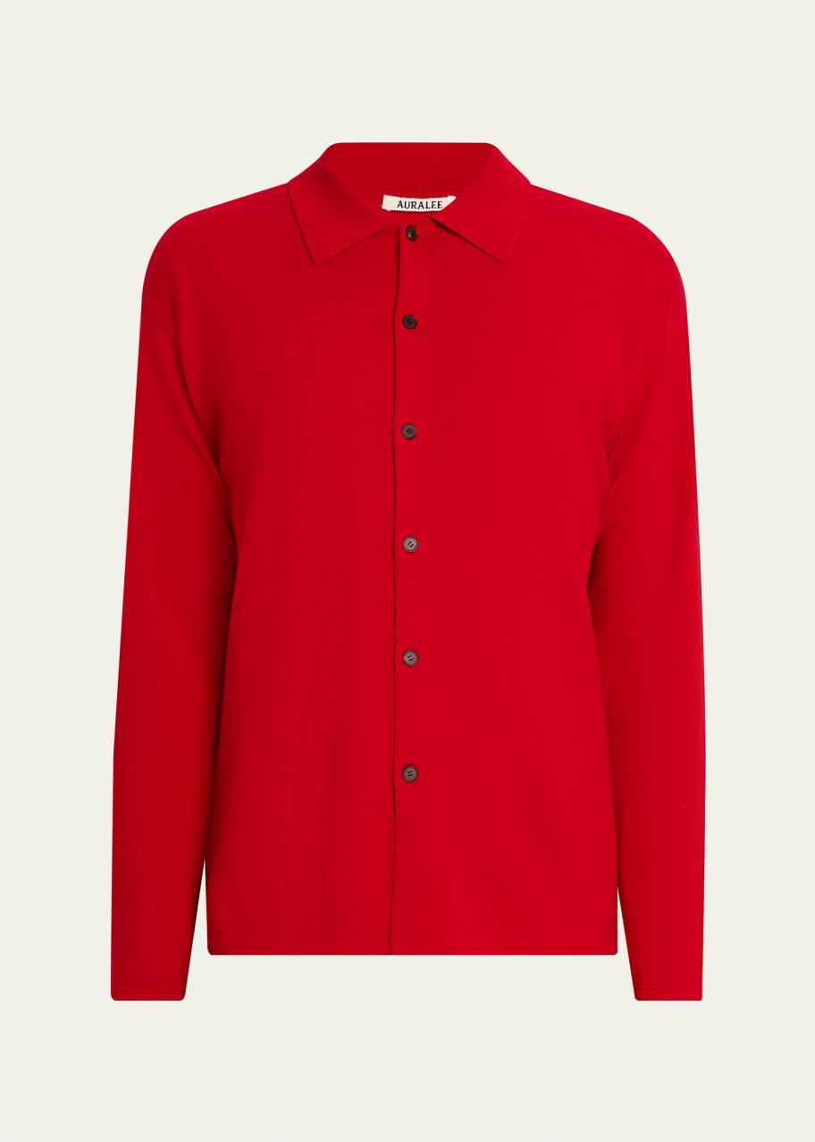 AURALEE Men's Wool Knit Shirt Cardigan - Bergdorf Goodman