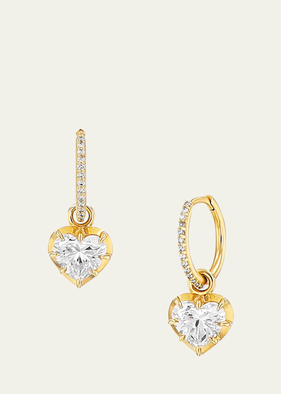 Sheryl Lowe 14K Diamond Heart Collet Set Drop Earrings with 12mm Pave ...