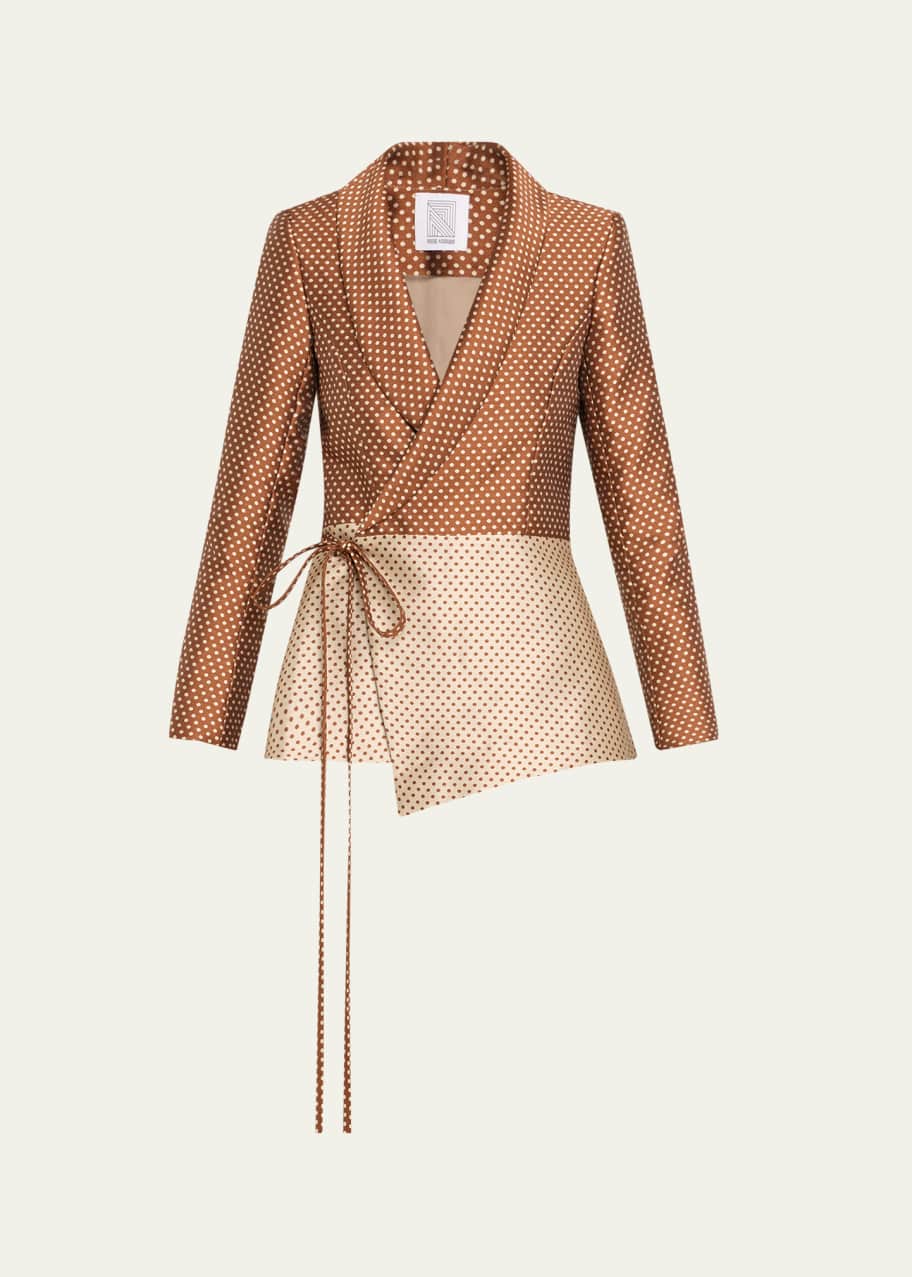 Image 1 of 1: Rapt Attention Polka-Dot Silk Wrap Blazer