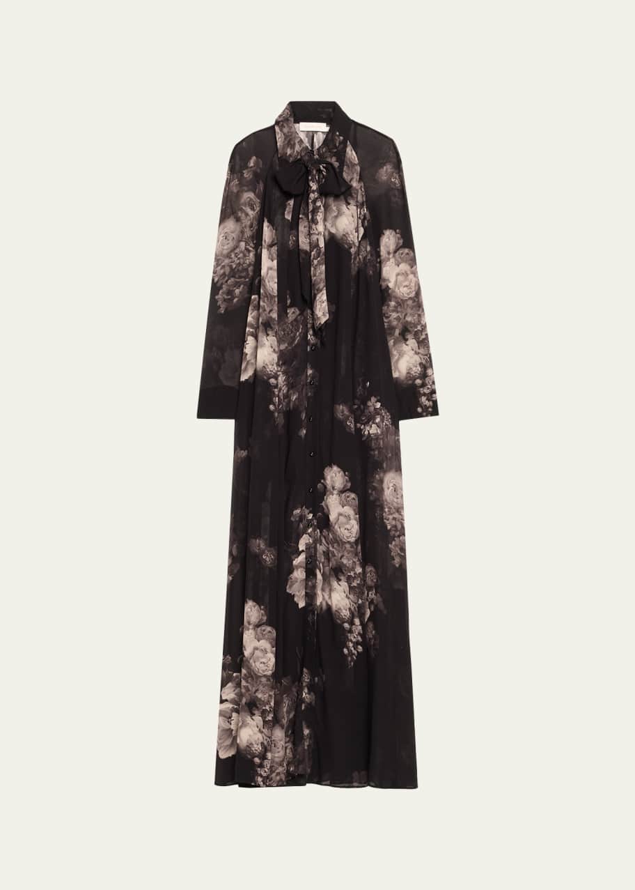 Zimmermann Long-Sleeve Floral Shirtdress with Bow - Bergdorf Goodman
