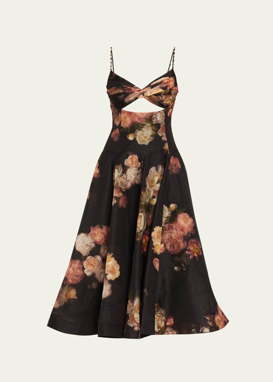 Zimmermann Floral Twist-Front Midi Dress - Bergdorf Goodman
