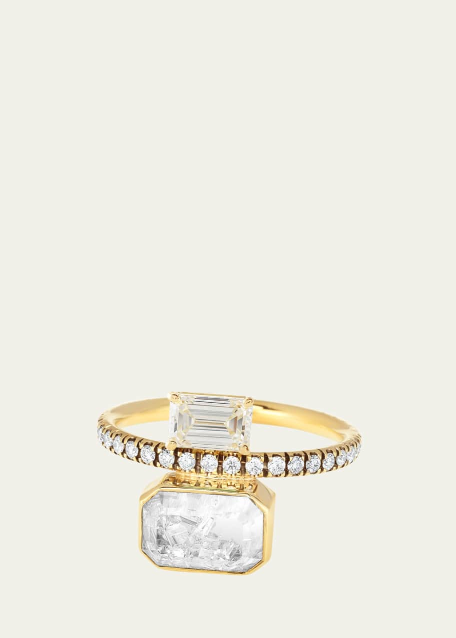 Image 1 of 1: 18K Yellow Gold Emerald Cut Diamond Ring with Kaleidoscope Shaker