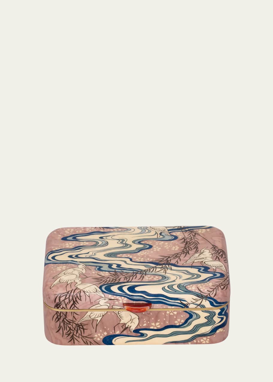 Image 1 of 1: Rectangular Marquetry Jewelry Box with Rounded Corners and Stock Print, Medium