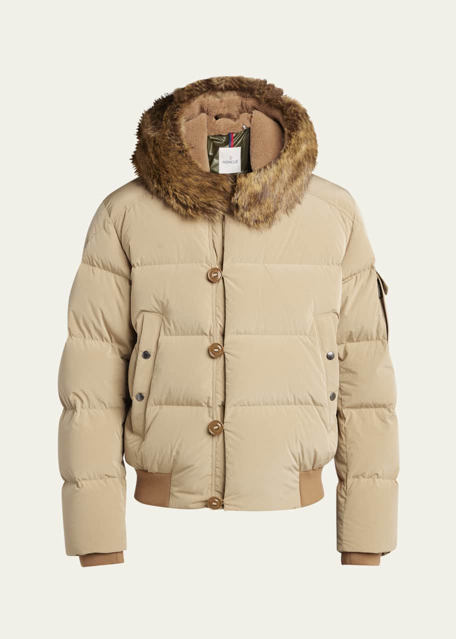Moncler Men's Luynes Shearling-Hood Quilted Down Jacket - Bergdorf