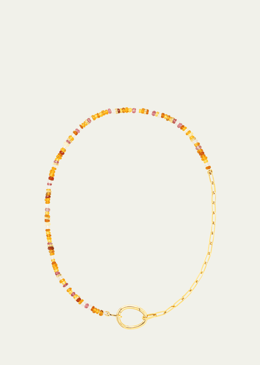 Image 1 of 1: 18K Gold Lien Pierres Orange Long Necklace with Multi-Color Gemstones