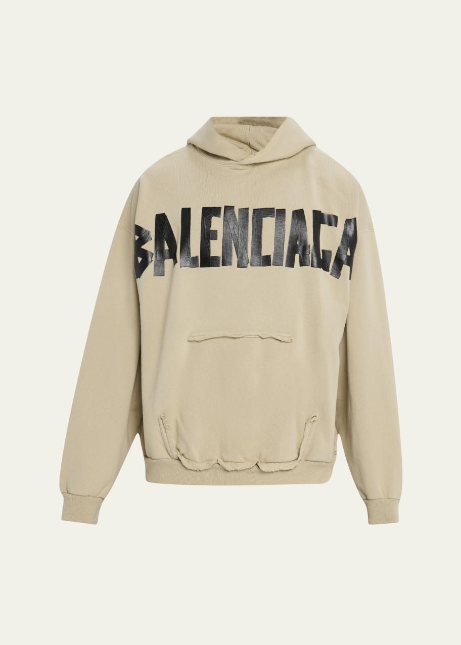 Balenciaga Men's Cotton Tape Logo Ripped-Pocket Hoodie - Bergdorf