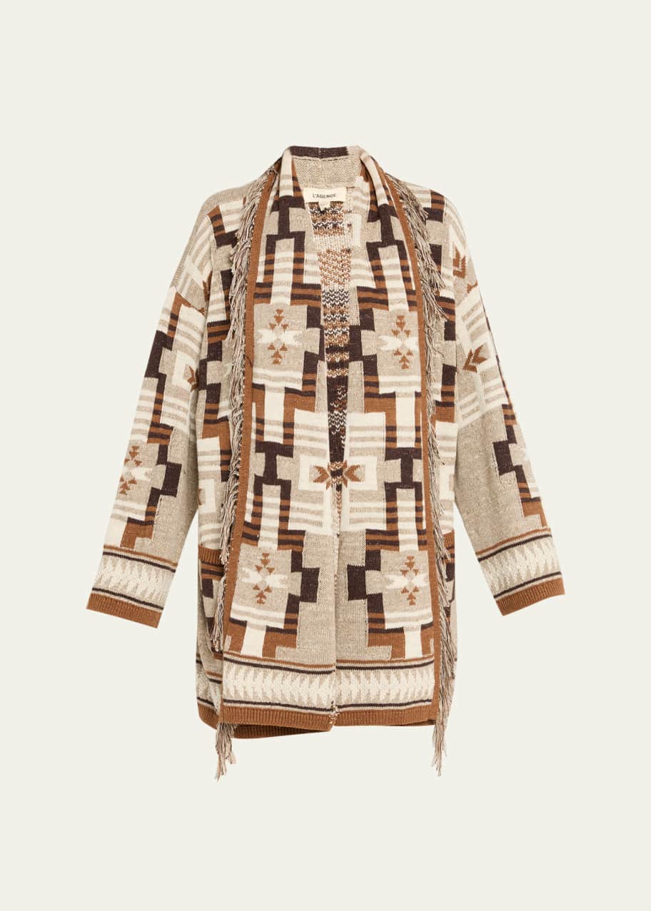 L'Agence Jair Fringe-Trim Jacquard Cardigan - Bergdorf Goodman