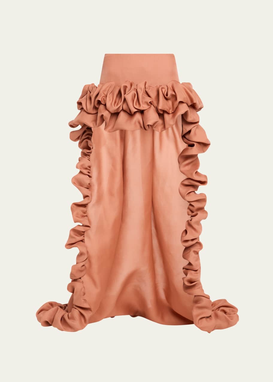 Saint Laurent Ruffled High-Low Silk Skirt - Bergdorf Goodman