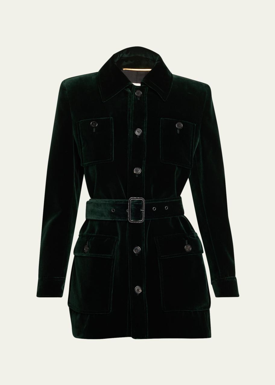 Saint Laurent Saharienne Belted Cotton Velvet Jacket - Bergdorf Goodman