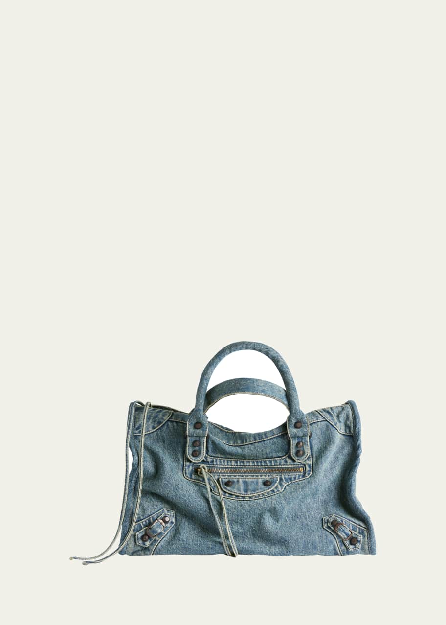 Balenciaga Le City Medium Washed Denim Shoulder Bag - Bergdorf Goodman