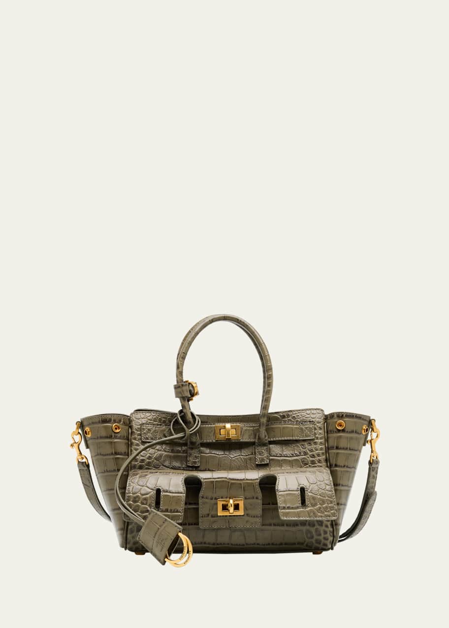 Balenciaga Bel Air Mini Croc-Embossed Leather Top-Handle Bag