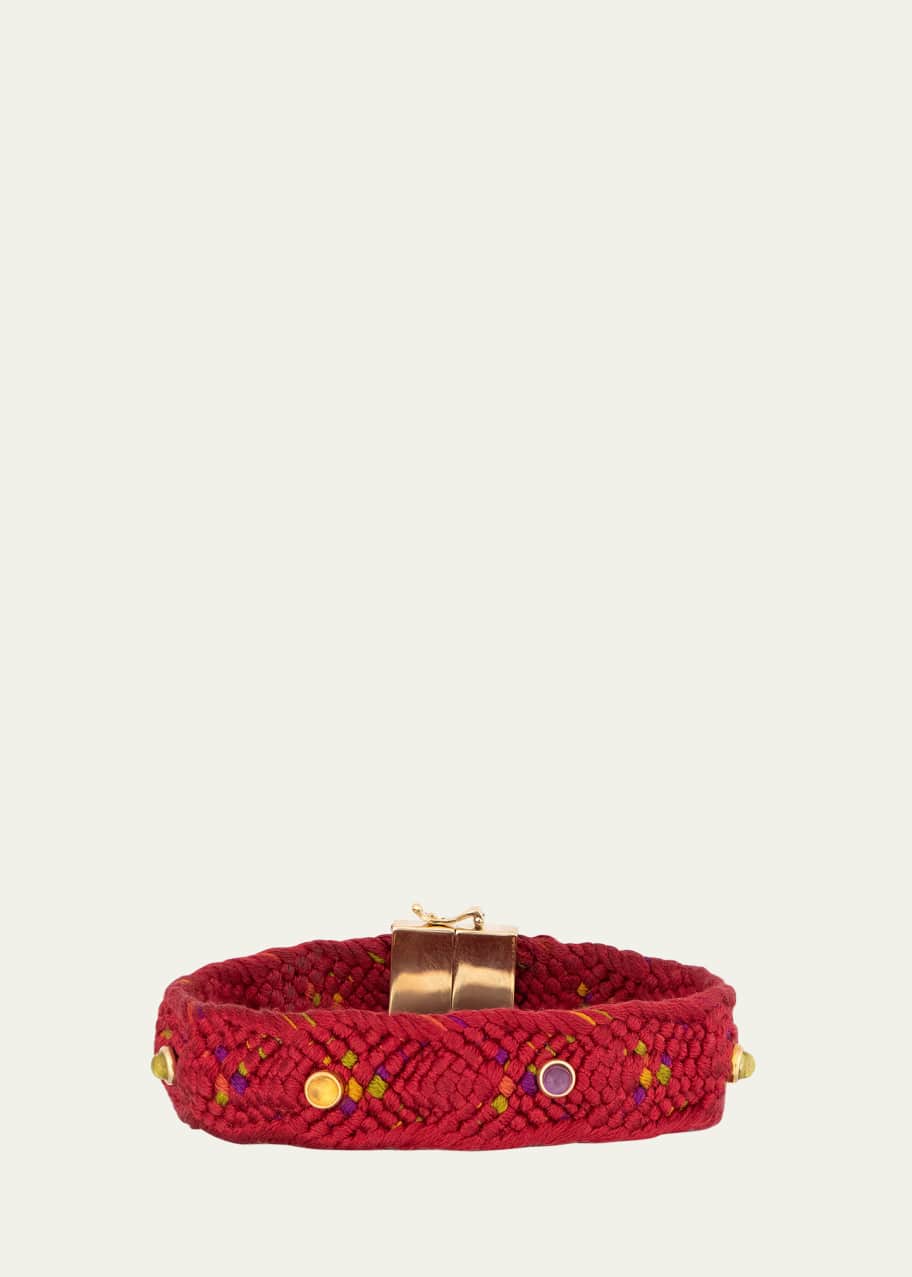 Image 1 of 1: 18K Yellow Gold Red Kumihimo, Amethyst, Citrine and Peridot Bracelet