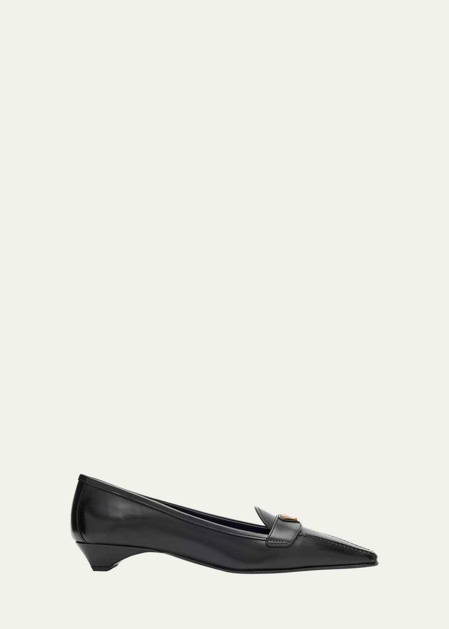 Prada Leather Triangle Logo Pointed-Toe Pumps - Bergdorf Goodman