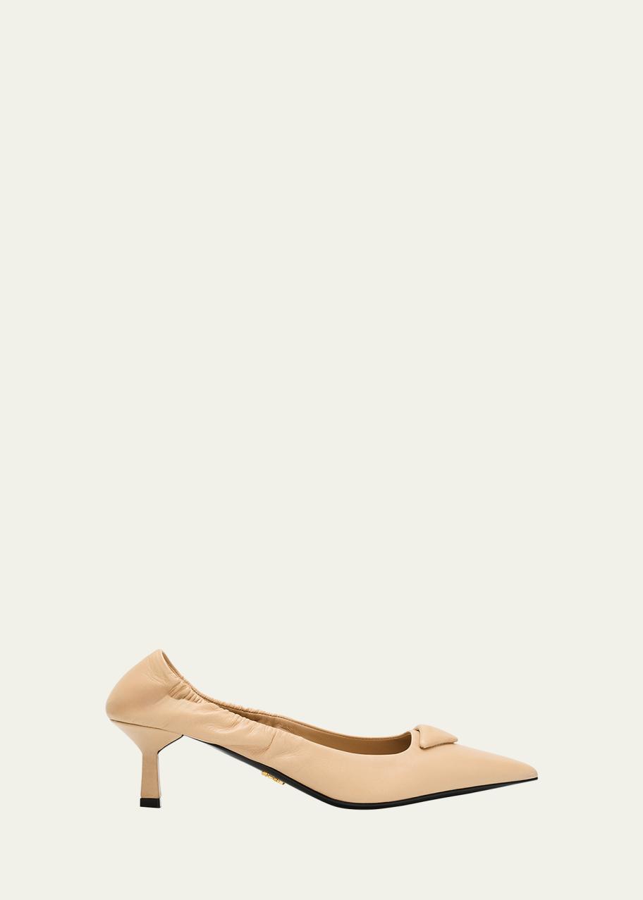 靴 Prada Leather Pumps Prada Triangle Logo Leather Pumps - Bergdorf Goodman