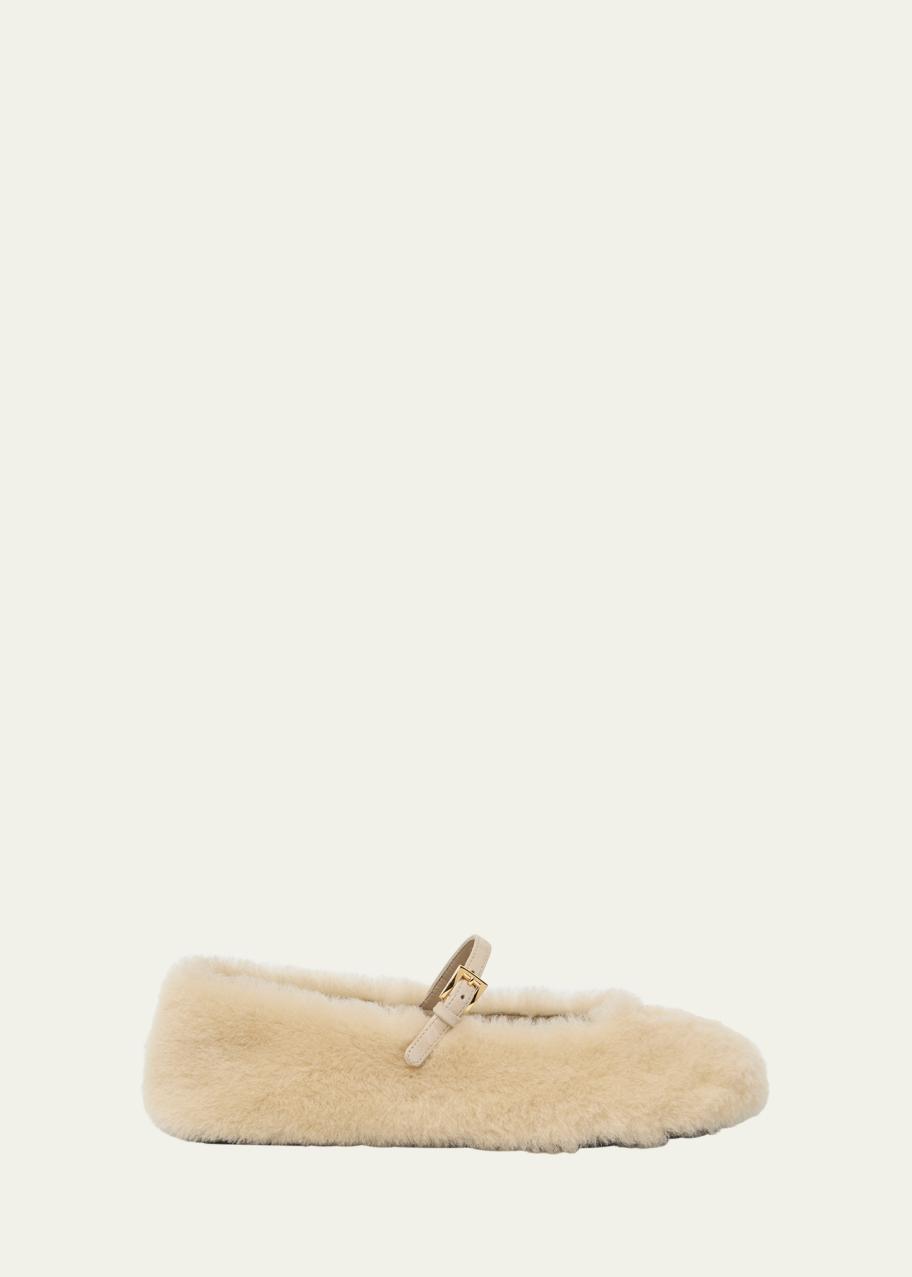 Prada Shearling Mary Jane Ballerina Flats - Bergdorf Goodman