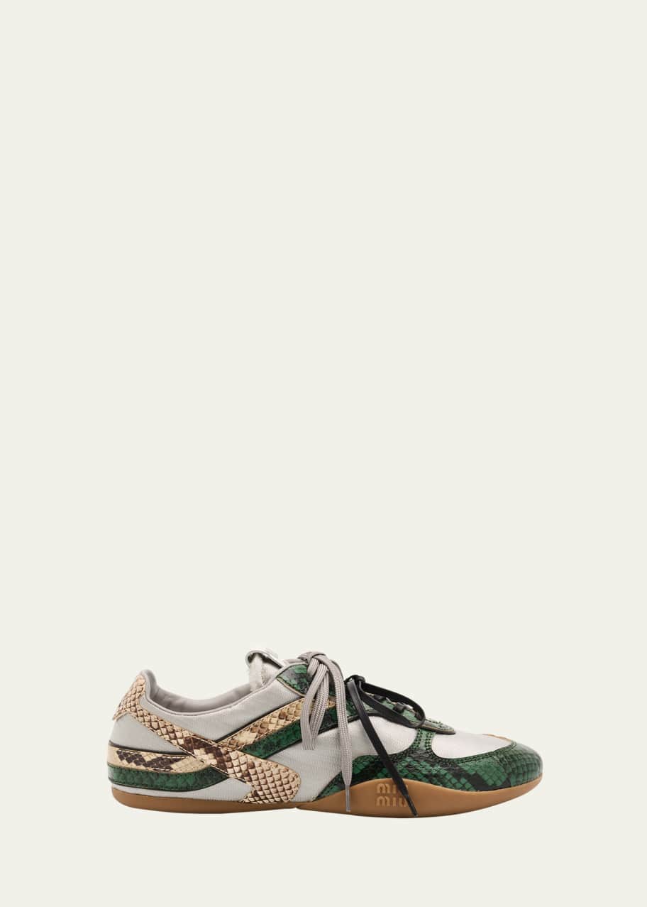 Miu Miu Gymnasium Technical Fabric and Python Low-Top Sneakers