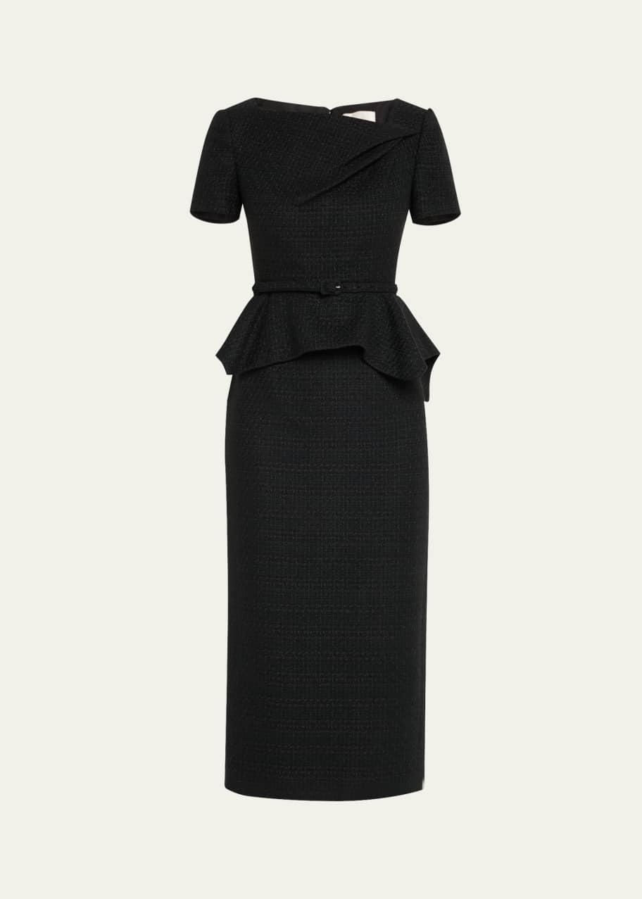 navy blue dress for baby girl Roland Mouret Asymmetric Twist Boucle Belted Peplum Midi Dress