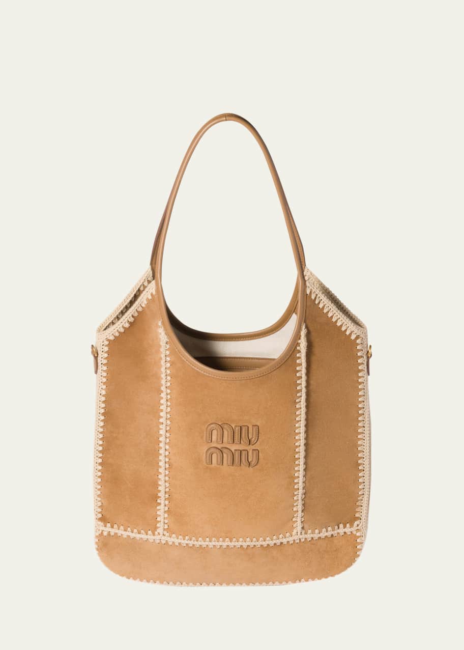 ショルダーバッグ・ポシェット Miu Miu Ivy Suede And Crochet Shoulder Bag Miu Miu Ivy Crochet-Trim Suede Shoulder Bag - Bergdorf Goodman