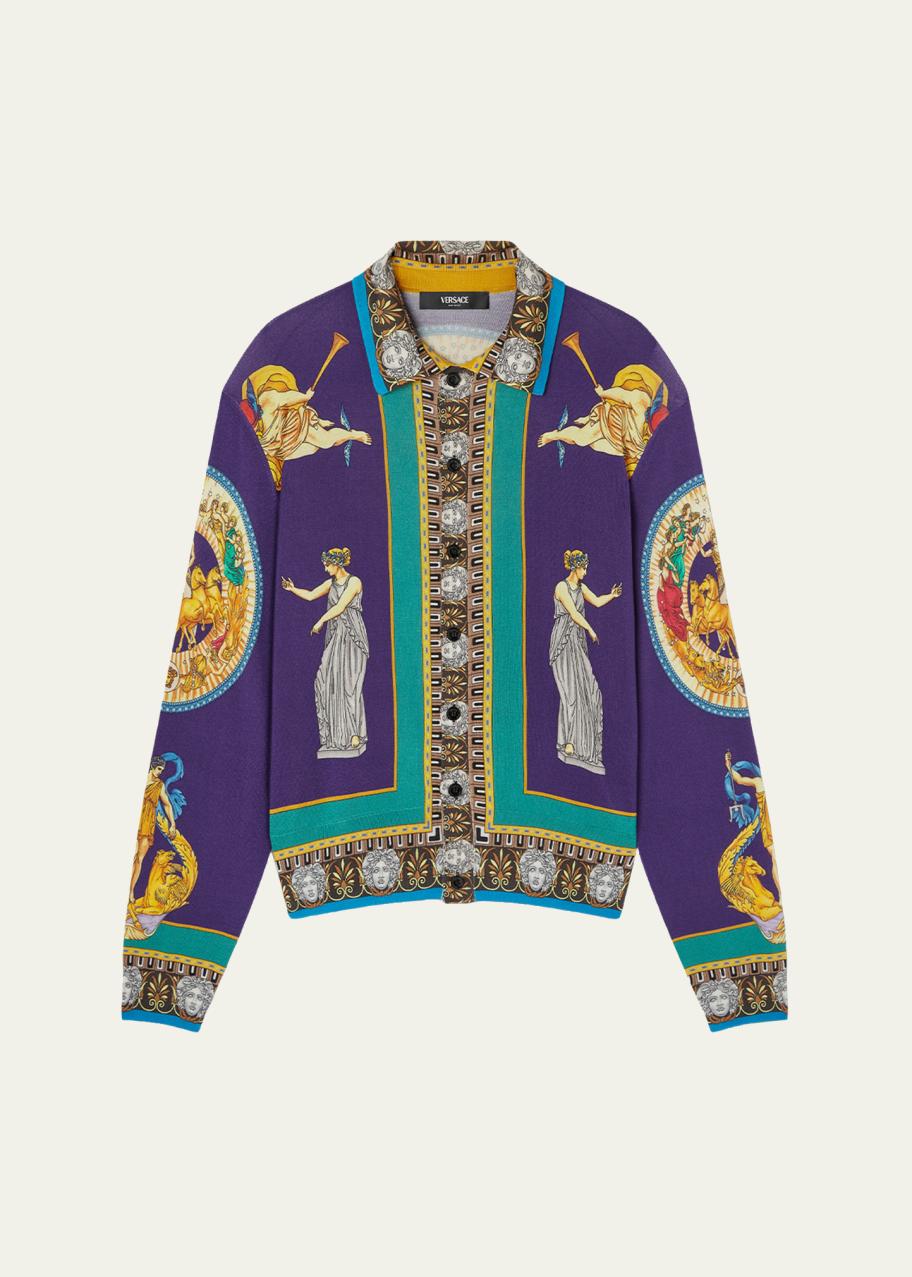 Versace Men's Silk Knit Hall of Statues Polo Sweater - Bergdorf