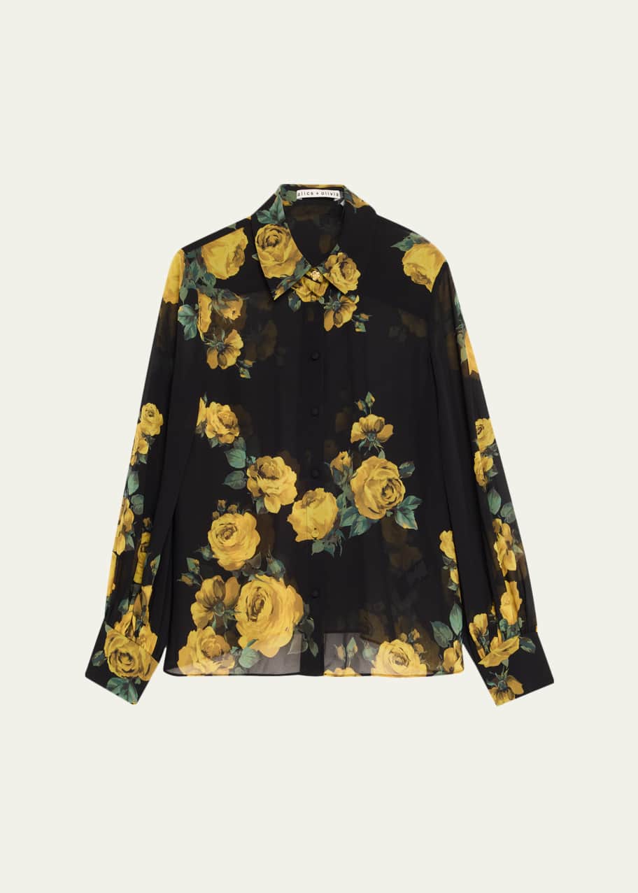 Alice + Olivia Candace Rosehips Blouson-Sleeve Buttoned Shirt