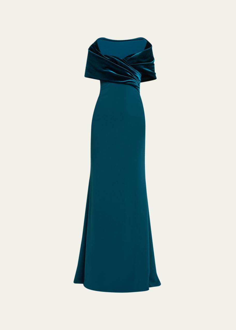 badgley mischka green velvet dress A-Line Sweetheart Gown with Cape DESIGNER-RACHEL GILBERT