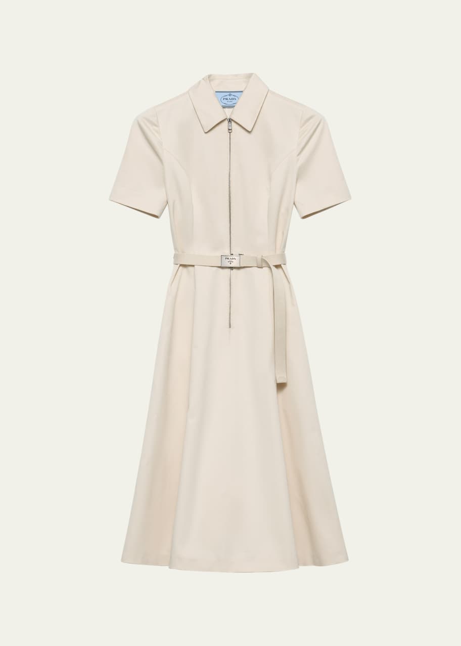 Prada Short-Sleeve Belted Chino Midi Dress - Bergdorf Goodman