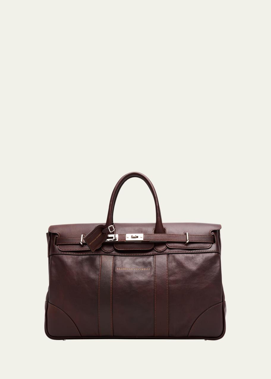Brunello Cucinelli Men's Country Leather Clasp-Front Duffel Bag