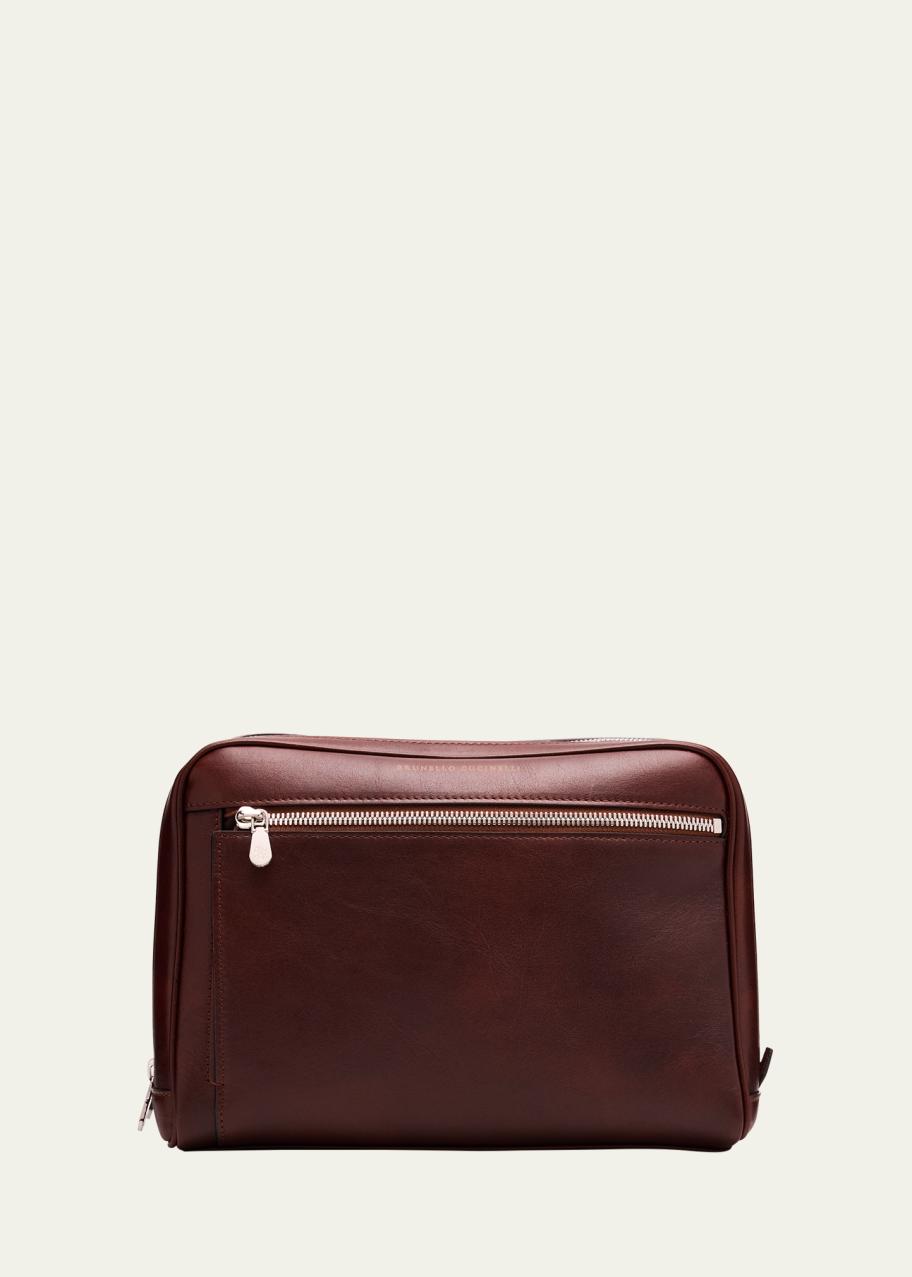 Brunello Cucinelli Men's Leather Double-Zip Toiletry Case