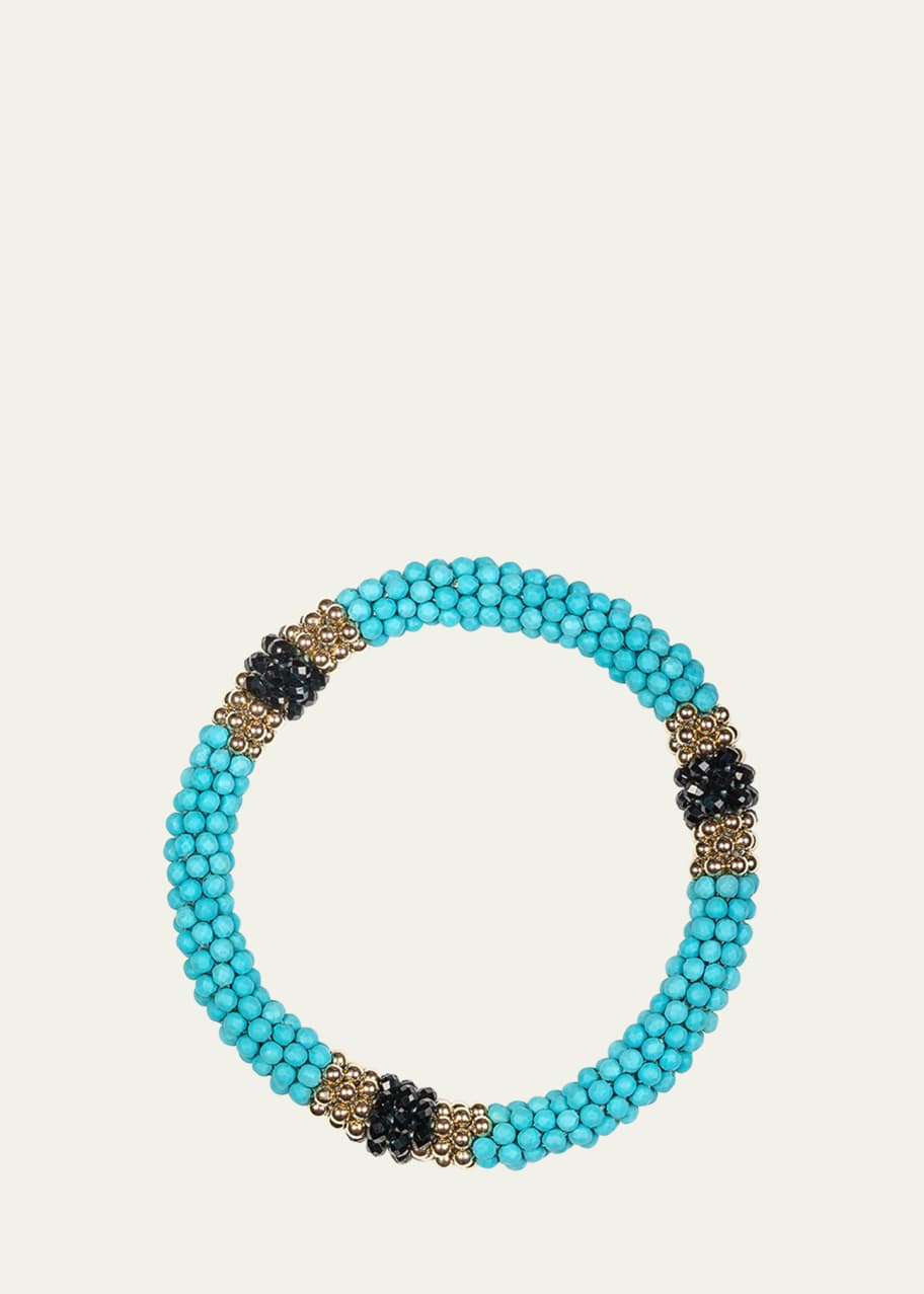 Image 1 of 1: 14K Yellow Gold Turquoise and Spinel Bracelet