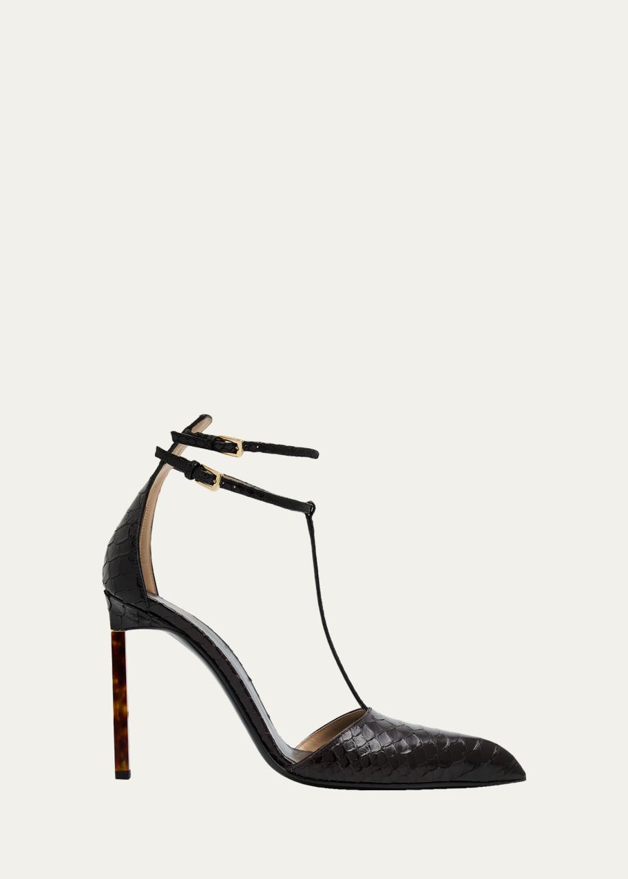 TOM FORD Python-Effect Stiletto T-Strap Pumps - Bergdorf Goodman