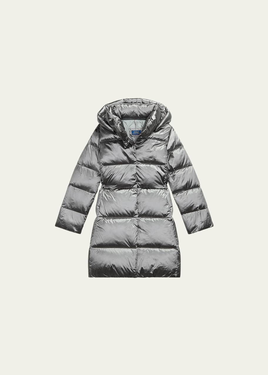 Polo Ralph Lauren Girl's Celia Metallic Long Hooded Down Jacket