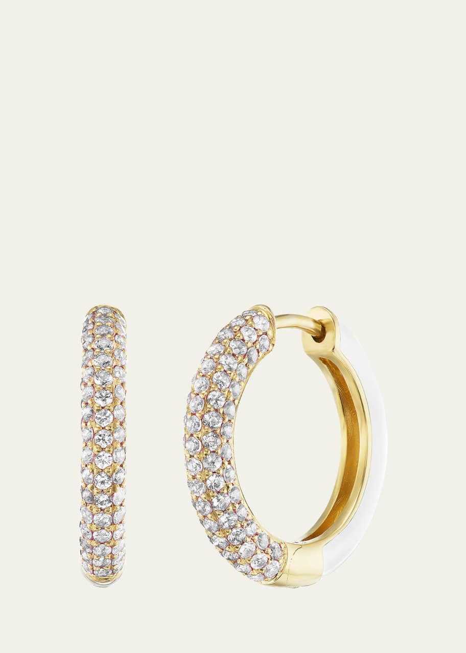 Image 1 of 1: 18K Yellow Gold Duo Hoop Earrings with Diamonds and Enamel