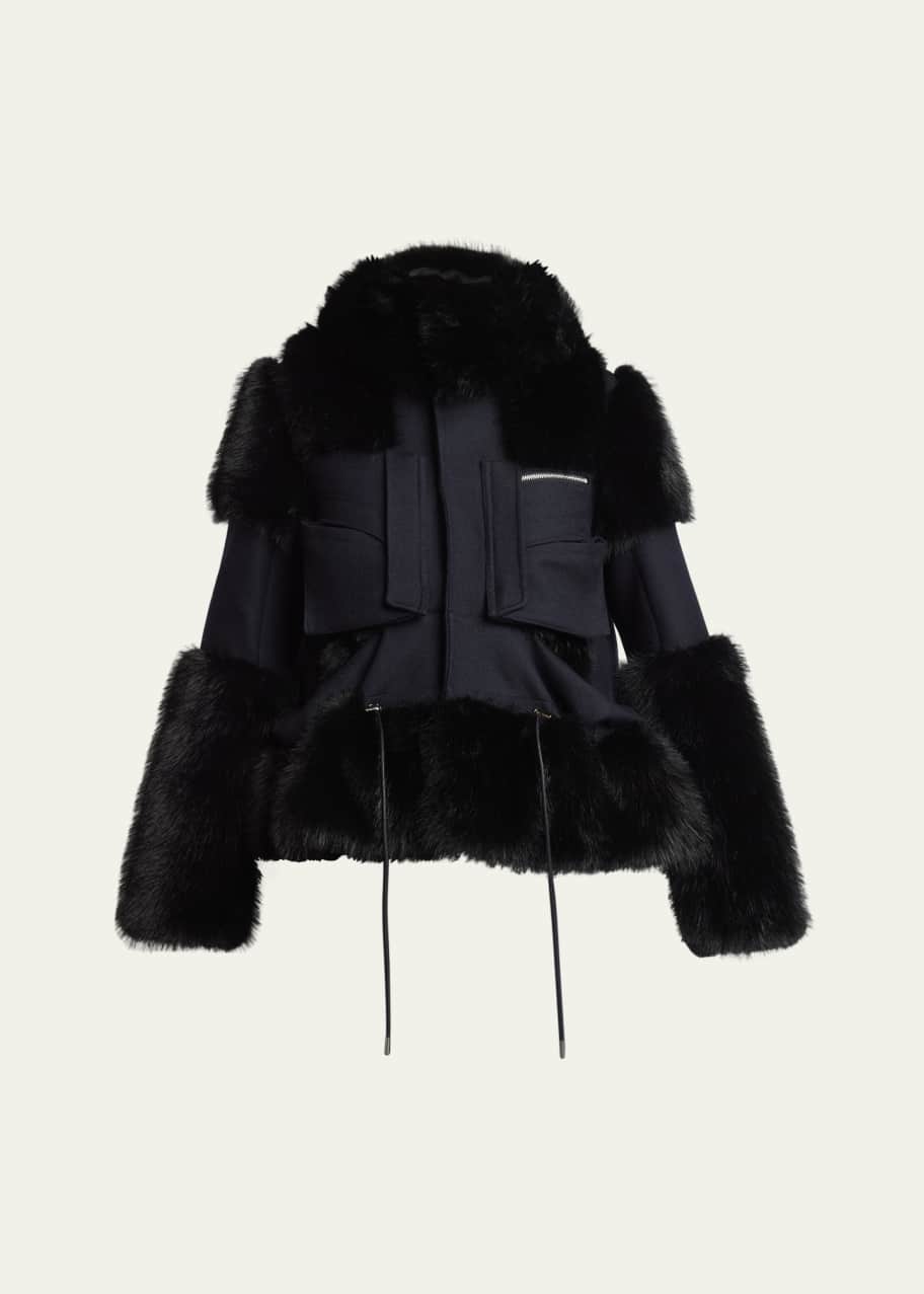 SACAI Faux-Fur Trim Wool Utility Jacket - Bergdorf Goodman