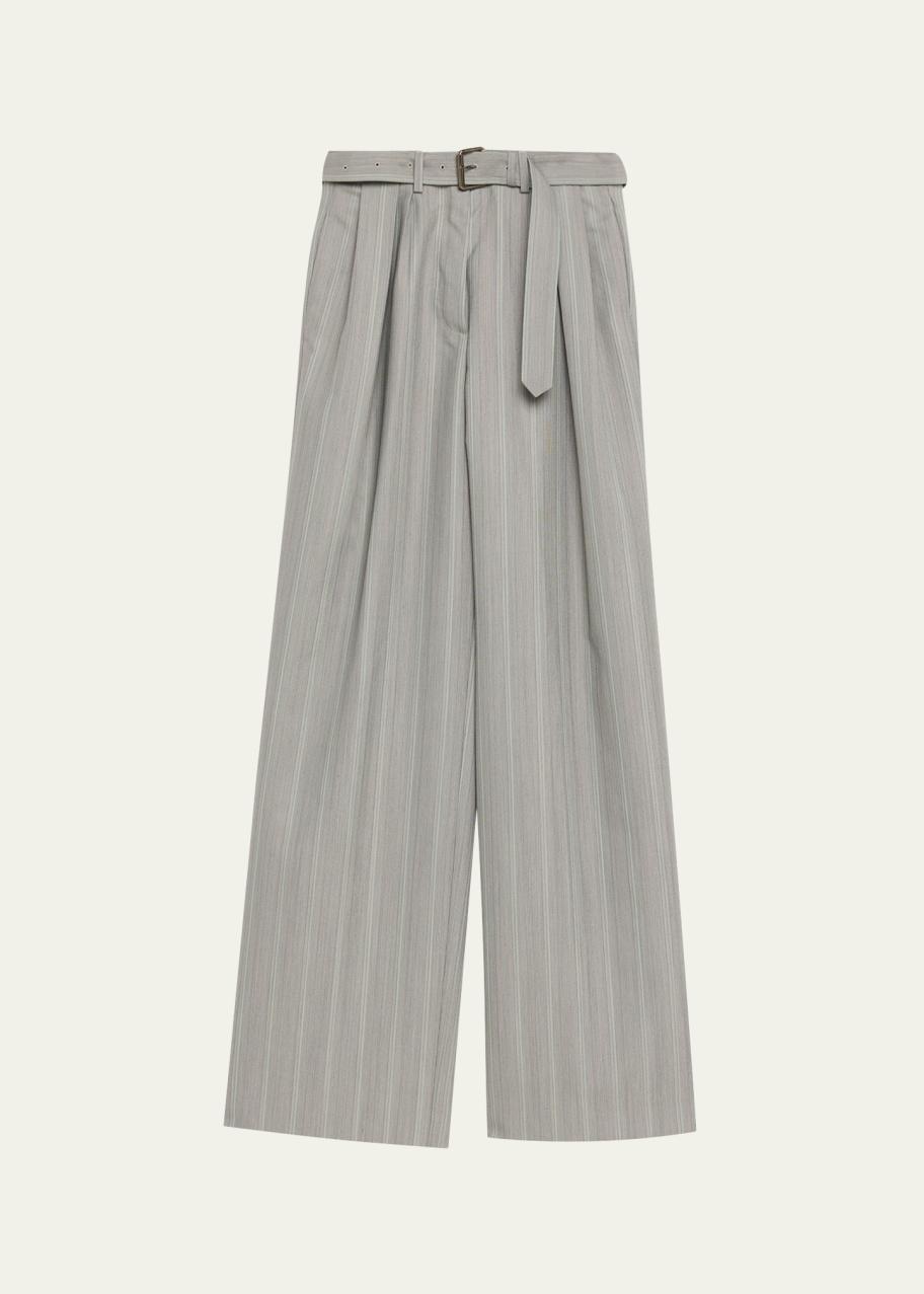 Dries Van Noten Peaches Belted Pinstripe Wide-Leg Pants - Bergdorf