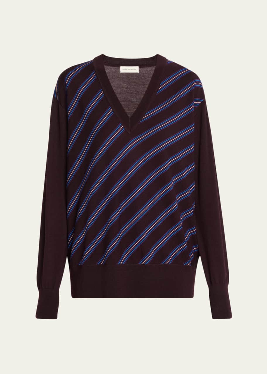 Dries Van Noten Tishana Striped V-Neck Wool Sweater - Bergdorf Goodman
