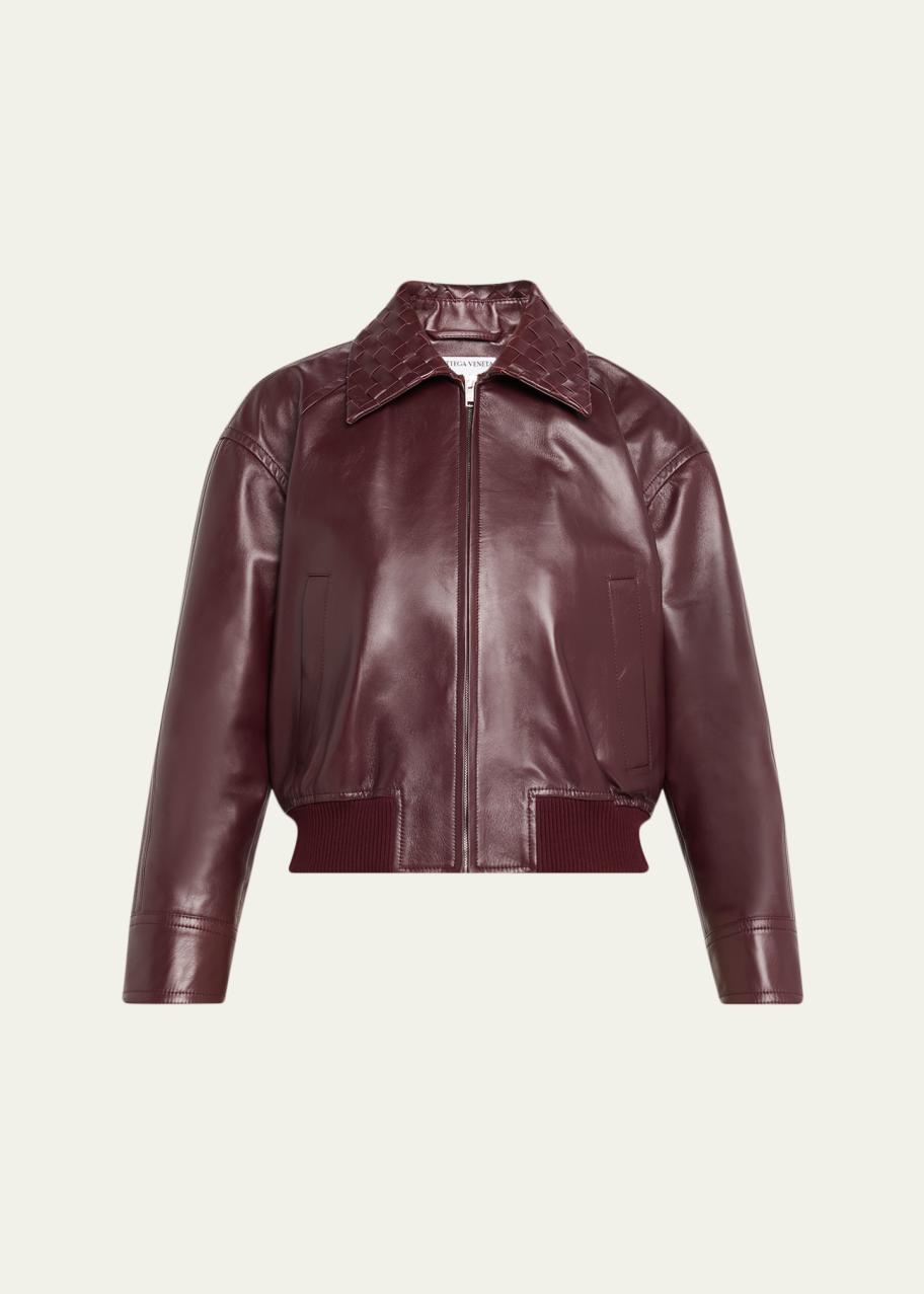 Bottega Veneta Intrecciato Collar Leather Bomber Jacket - Bergdorf