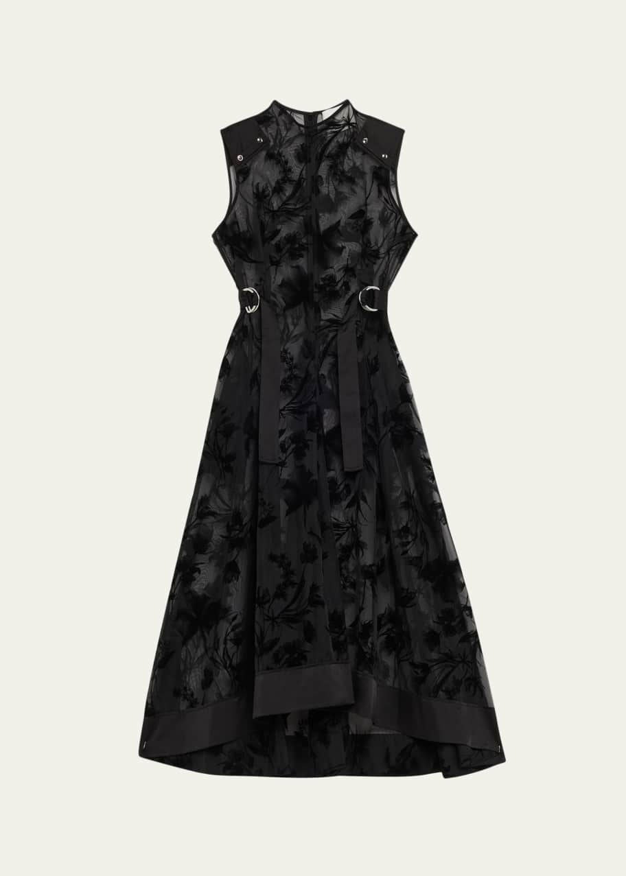 Image 1 of 1: Sleeveless Flocked Organza Midi Dress